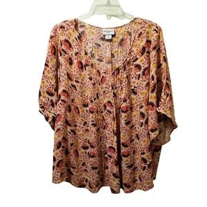 Liz Claiborne Peach Floral Paisley Pleated Blouse Size 0X